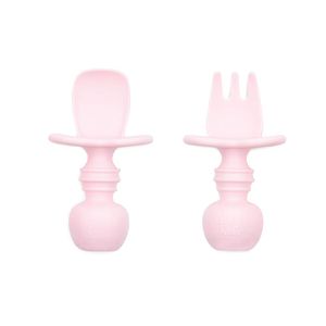 Bumkins - Juego de tenedores y cuchara para bebé, utensilios de silicona, LED para bebé, 1 para niños de 6 m2, color rosa