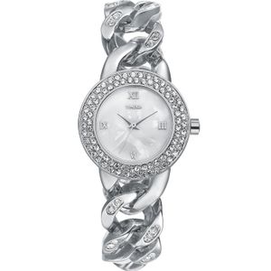 Time100 mujeres moda shell aleación de diamantes Plating Acero Inoxidable Reloj de pulsera de cuarzo analógico # w50325l.02 a