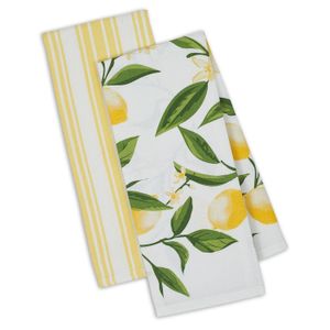 DII cocina plato juego de toallas 2 limón Bliss amarillo y verde limón y amarillo diseño de rayas
