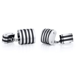 Unique Negro Stripe Titanio Pulido Cadena Estilo Gemelos de hombre
