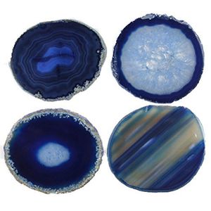 Posavasos de ágata natural en rebanadas con protector de goma, juego de 4 unidades, azul, (Q.1 Blue)