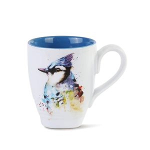Blue Jay Bird taza de café de cerámica brillante, color azul acuarela