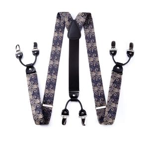 HISDERN Paisley Floral 6 Clips Suspenders & Bow Tie and Pocket Square Set Y Shape Adjustable Braces