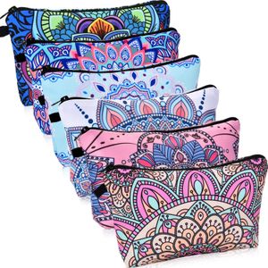Chuangdi 6 piezas bolsa de maquillaje bolsa de aseo impermeable bolsa de cosméticos con patrones de flores de mandala, 6 estilos
