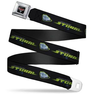 Buckle-Down Men's Seatbelt Belt Kids, Cars Jackson Storm Pose/Stripe Black/Greens, 1.0" Wide-20-36 Inches