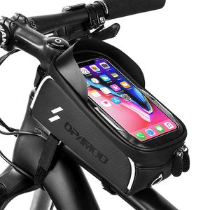 Bike Phone Front Frame Bag - Waterproof Bicycle Top Tube Cycling Phone Mount Pack with Touch Screen Sun Visor Large Capacity Phone Case for Cellphone