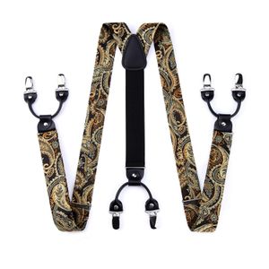 HISDERN Paisley Floral 6 Clips Suspenders & Bow Tie and Pocket Square Set Y Shape Adjustable Braces