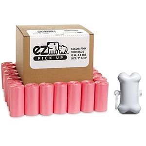 1000 Bolsas de mascota dispensador de bolsas de eliminación de residuos Poop con Pick Up, color rosa