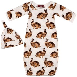 MilkBarn - Conjunto de gorro y bañera de algodón orgánico conejo de 0 a 3 meses Beige