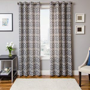 Softline katie serie ventana paneltratamientocortinadrape sin forrar  barra con tradicional ikat patrón y moderno con ollados en azul oscuro metálico