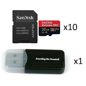 32 GB SanDisk Extreme Pro (diez unidades) 4 K Micro tarjeta de memoria (sdsqxcg-032g-gn6ma) clase 10 U3 V30 A1 32 G SDHC MicroSD HC Bundle con todo lo