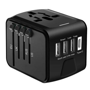 Ailuner Travel Adapter,Universal Power Adapter Type-C Wall Charger with 3.4A High Speed 4USB Port Worldwide Plug Converter AC Power Outlet Mult Adapte