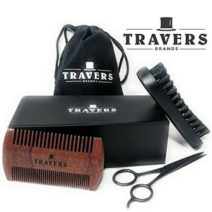 Travers marcas premium barba kit de aseo para hombres crecimiento de la barba peinar y recortar cepillo para polvo de barba negro cerdas de jabalí sán