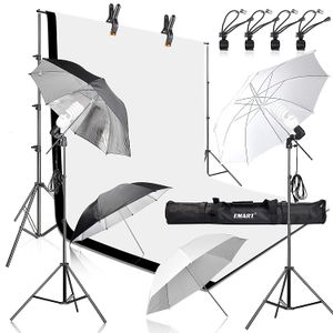 Emart - Kit de iluminación continua de 400 W y 5500 K, sistema de soporte de fondo con 2 fondos de muselina (blanco y negro) para fotografía de estudi