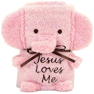 Brownlow Regalos bebé Blankie, elefante rosa con Jesus Loves Me