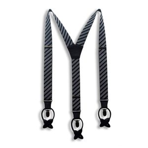 Wiseguy Bartender Grey and Black Handmade Suspenders 1.3" wide woven Elastic fabric with Premium Quality Black Leather Parts
