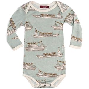 MilkBarn Bamboo Manga Larga Una Pieza - Barcos Azul (3 – 6 meses)