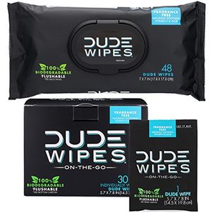 DUDE toallitas toallitas húmedas desechables (dispensador de 48 unidades y 30 toallitas individuales), envueltas individualmente - Dispensador, sin ar