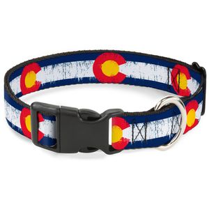 Buckle-Down Plastic Clip Collar - Colorado Flags2 Repeat Weathered - 1/2" Wide - Fits 9-15" Neck - Large
