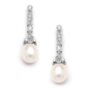 mariell Agua dulce Perla Drop arete – vintage circonio cúbico – Gran Original para novias Damas de Honor o