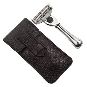 Parker mach 3 maquinilla de afeitar de viaje para maquinilla de afeitar de seguridad mango de cromo con funda de piel