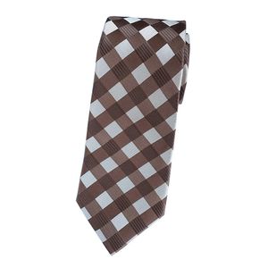 Extra Largo Moda empate, Café/plata de cuadros de microfibra XL de los hombres Necktie