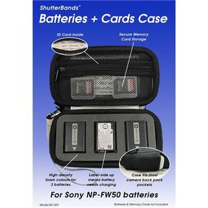 Pilas + tarjetas Case Para Sony A6000, A6300, A6500, A7, A7R, A7S, A7RII, RX10, NEX Series (alberga tres Sony NP-FW50 baterías y varios Tarjetas de me