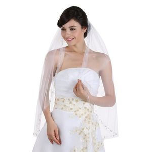 SAMKY 1T 1 Tier Floral Vine Patterns Beaded Edge Bridal Veil