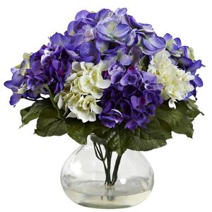 Casi Natural 1364-bp Hydrangea mixta con jarrón azul, púrpura