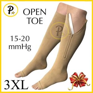 Medias de compresión con cierre, hasta la rodilla, de punta abierta (Big & Tall 3XL), medias de apoyo para la pantorrilla y pierna, Beige, 1