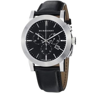 Burberry bu9356 grande Check Negro de la mujer correa de piel reloj cronógrafo