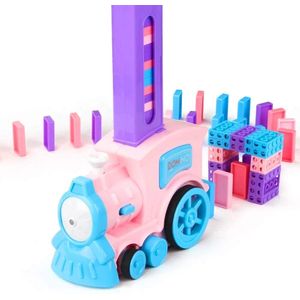 Pink Domino Set de tren: 128 piezas, juego automático de tren de apilamiento de Domino, Domino eléctrico que pone el tren de juguete para niños