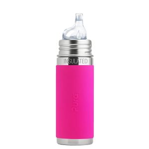 Biberón Pura de acero inoxidable, hermético, con boquilla extragrande de silicona, libre de plástico, certificado no tóxico, libre de BPA, Rosado