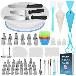 Kootek 178 piezas Kit de decoración de pasteles suministros con pastel giratorio Numerado punta de tubería pastelería bolsas esmerilado espátula glase