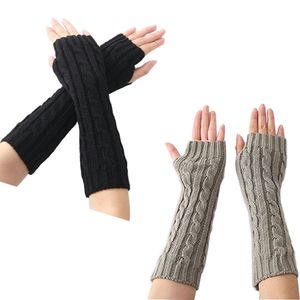 Largo Guantes sin dedos de punto guantes Fingerless punto cálido Arm Warmer Mitten