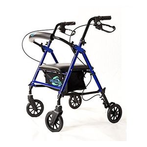 Andador plegable muy ligero, de aluminio, freno de bucle, para adultos, c/asiento de altura regulable por patas y brazos, 6 pulgadas de Healthline Tra