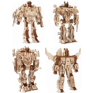 Juego de 4 piezas de rompecabezas de madera 3D, juego de rompecabezas de madera, juego de rompecabezas de bricolaje – Robot divertido 3D rompecabezas