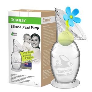 Haakaa - Bomba de leche manual de silicona para bomba de leche con base de succión y tapón de flores, 100% silicona de grado alimenticio sin BPA (5 oz