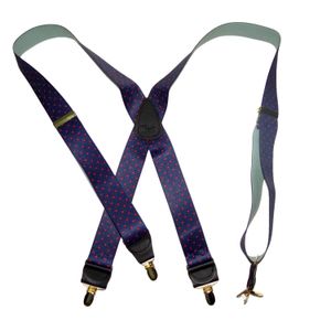 Retenciones Azul W/Rojo Dot Pattern X-Back Tirantes 1 3/8" No-Slip Oro Clips