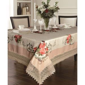 Mantel de lino violeta decorativo, estampado de Ascott con encaje