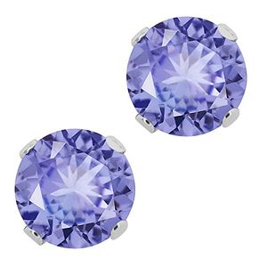 Pendientes de plata de ley con piedras preciosas de tanzanita para mujer (1,00 quilates, 0.197 in de diámetro)