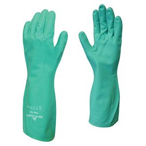 SHOWA 730 algodón forrado de Flock resistente a productos químicos guante de nitrilo, grande (paquete de 12 pares)