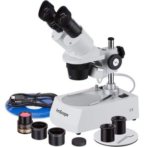 AmScope se306r-pz-e forward-mounted Digital Binocular Microscopio Estéreo, WF10 x y Wf20 X Oculares, 20 x/40 x/80 x Ampliación, 2 X y 4 x objetivos, i