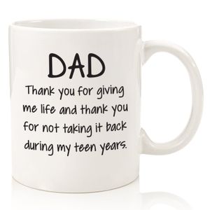 Taza divertida con texto en inglés "Dad Thank You For Giving Me Life" – El mejor regalo para el día del padre para papás, hombres de hija o hijo – Ide