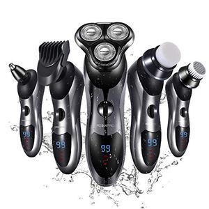 Maquinilla de afeitar eléctrica para hombres 5 en 1 cortador de pelo giratorio para barba y nariz impermeable carga rápida usb
