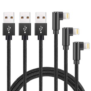 Cable para teléfono en ángulo recto (3 unidades de 35.8 in, 5.9 ft, 10 pies), cable de datos de nailon trenzado negro de 90 grados, para videojuegos,