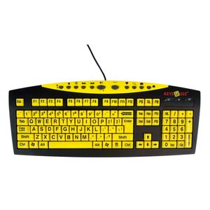 Gran Impresión Teclado de computadora con conexión USB y cable (Yellow con letras negras) para invidentes Personas o baja visión