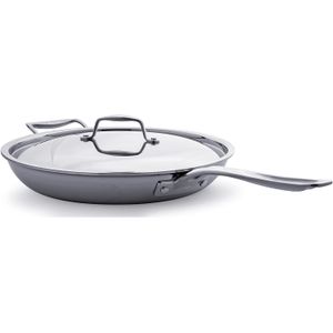 Culina Sartén de acero inoxidable 18/10, tricapa, de 12 pulgadas de diámetro con mango, manija y tapa, apto para lavaplatos, color plata