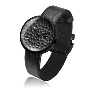 Proyecto relojes Carve 40 mm Watch, negro IP Acero inoxidable/negro banda de piel