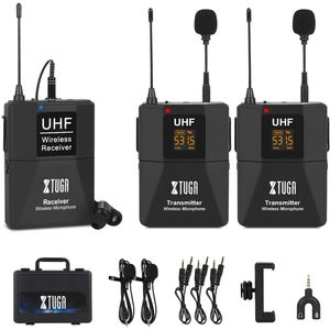 XTUGA CM7/8 Wireless Lavalier Microphone,UHF Lapel Mic System with Monitoring Function Compatible with DSLR Cameras, iPhone, Android Smartphones,Table